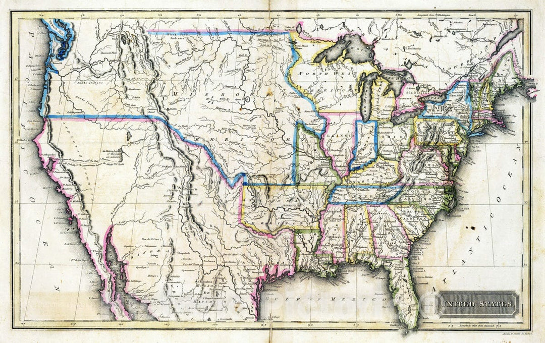 Historic Map : 1820 United States. v1 - Vintage Wall Art