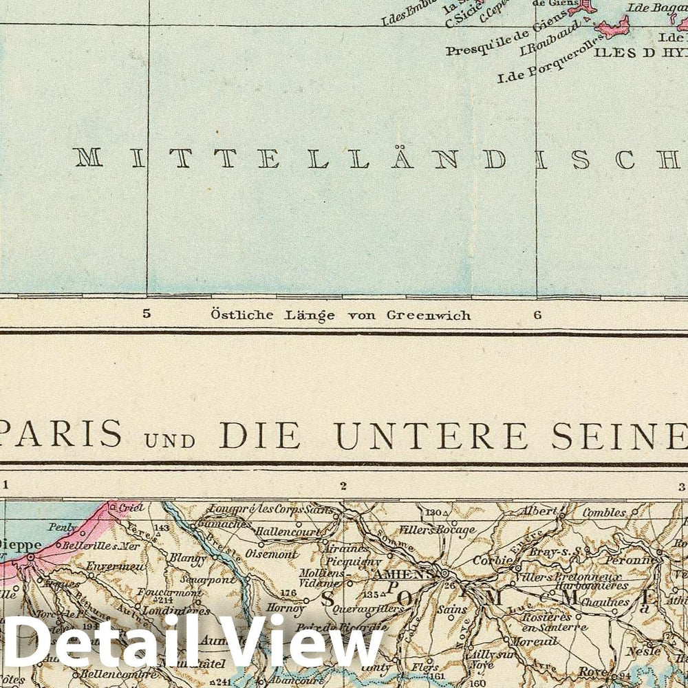 Historic Map : France, 1881 Franzosische Mittelmeerkuste, Paris, untere Seine. , Vintage Wall Art