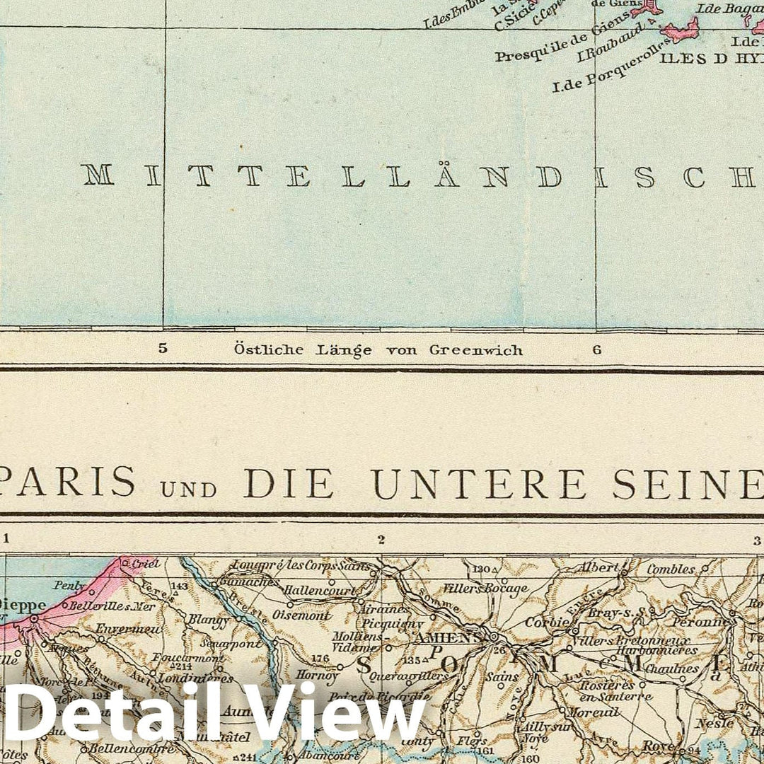 Historic Map : France, 1881 Franzosische Mittelmeerkuste, Paris, untere Seine. , Vintage Wall Art