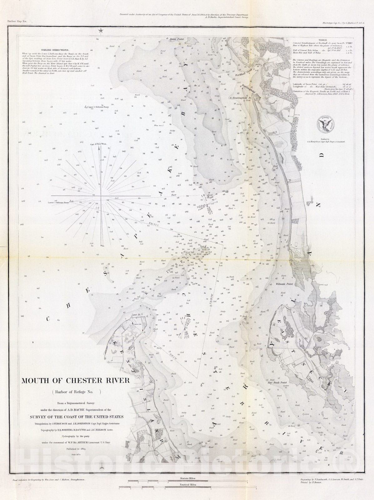 Historic Map : Chart Atlas - 1849 Mouth, Chester River. - Vintage Wall Art