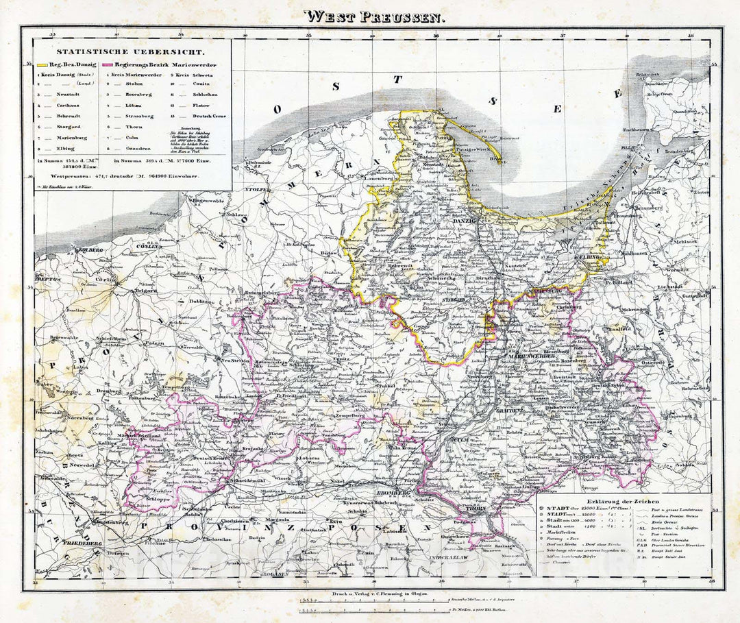 Historic Map : Poland, Prussia, West (Poland) 1855 West Preussen. , Vintage Wall Art