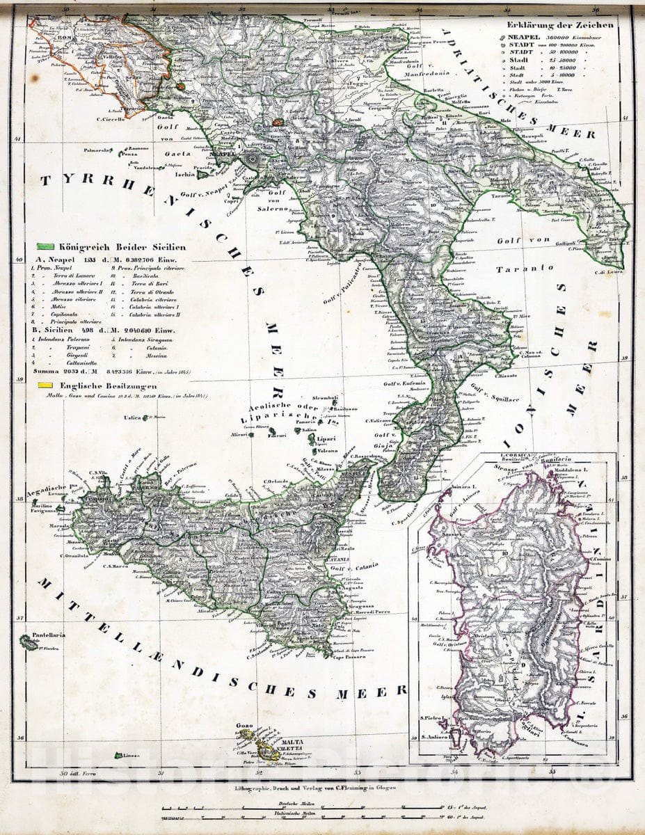 Historic Map : Italy, 1855 (Italien 2) , Vintage Wall Art