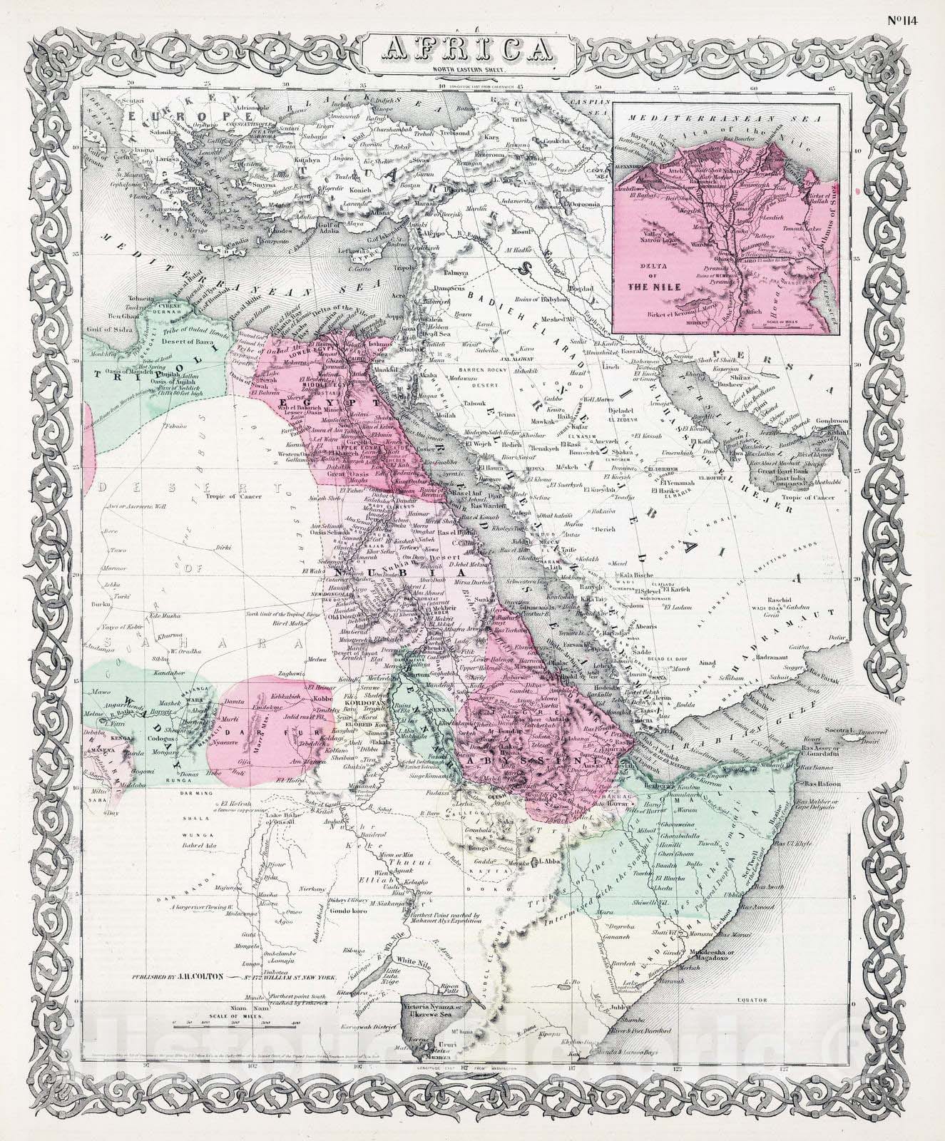 Historic Map : 1865 North Eastern Africa. - Vintage Wall Art