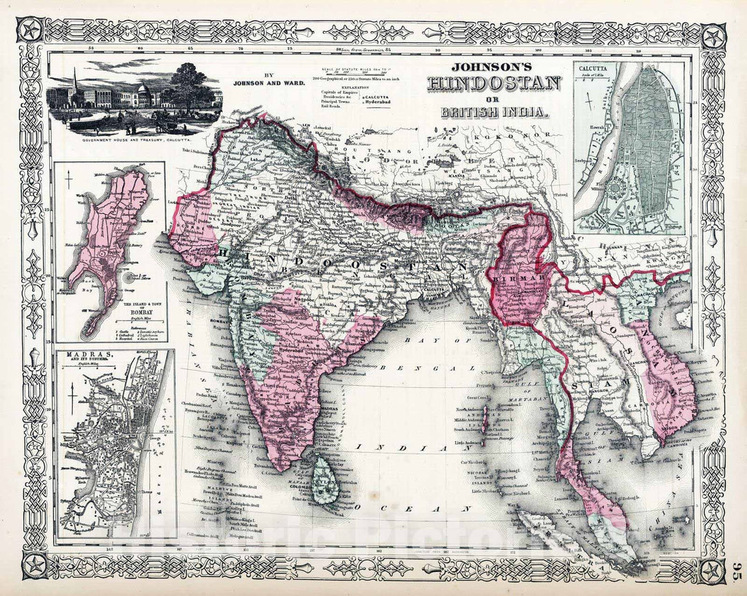 Historic Map : India, 1864 Hindostan Or British India , Vintage Wall Art