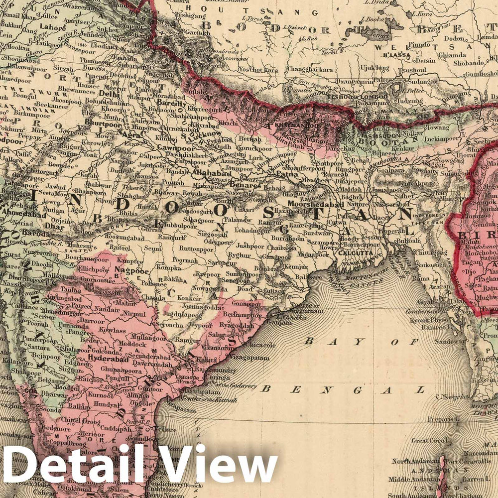 Historic Map : India, 1864 Hindostan Or British India , Vintage Wall Art