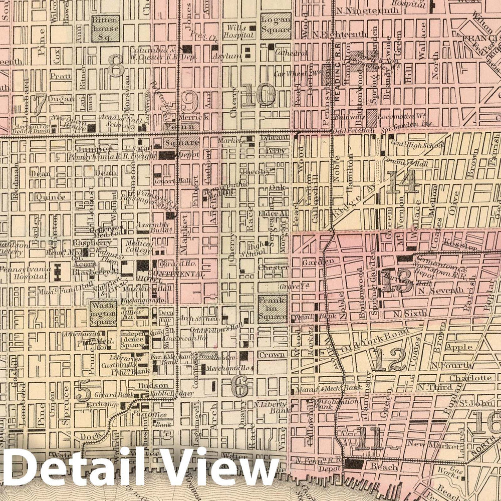 Historic Map : 1865 Plan of Philadelphia - Vintage Wall Art