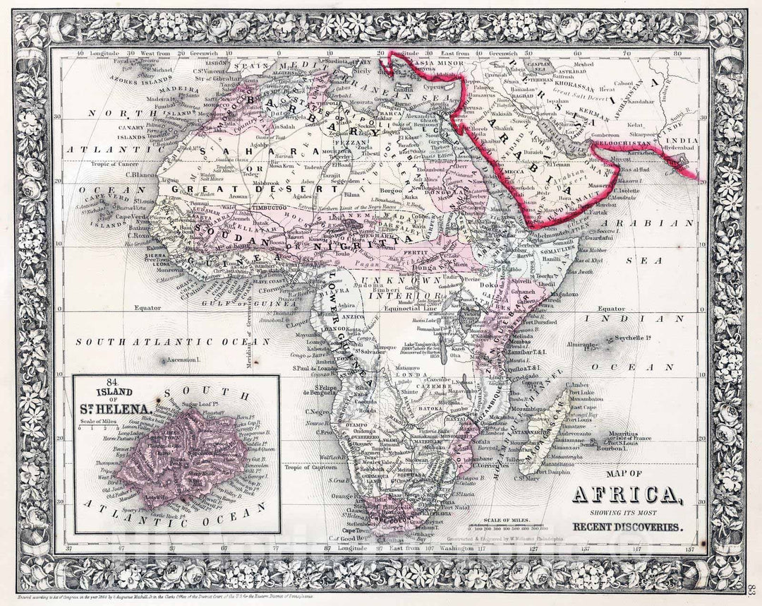 Historic Map : 1865 Map Of Africa, Showing Its Most Recent Discoveries - Vintage Wall Art