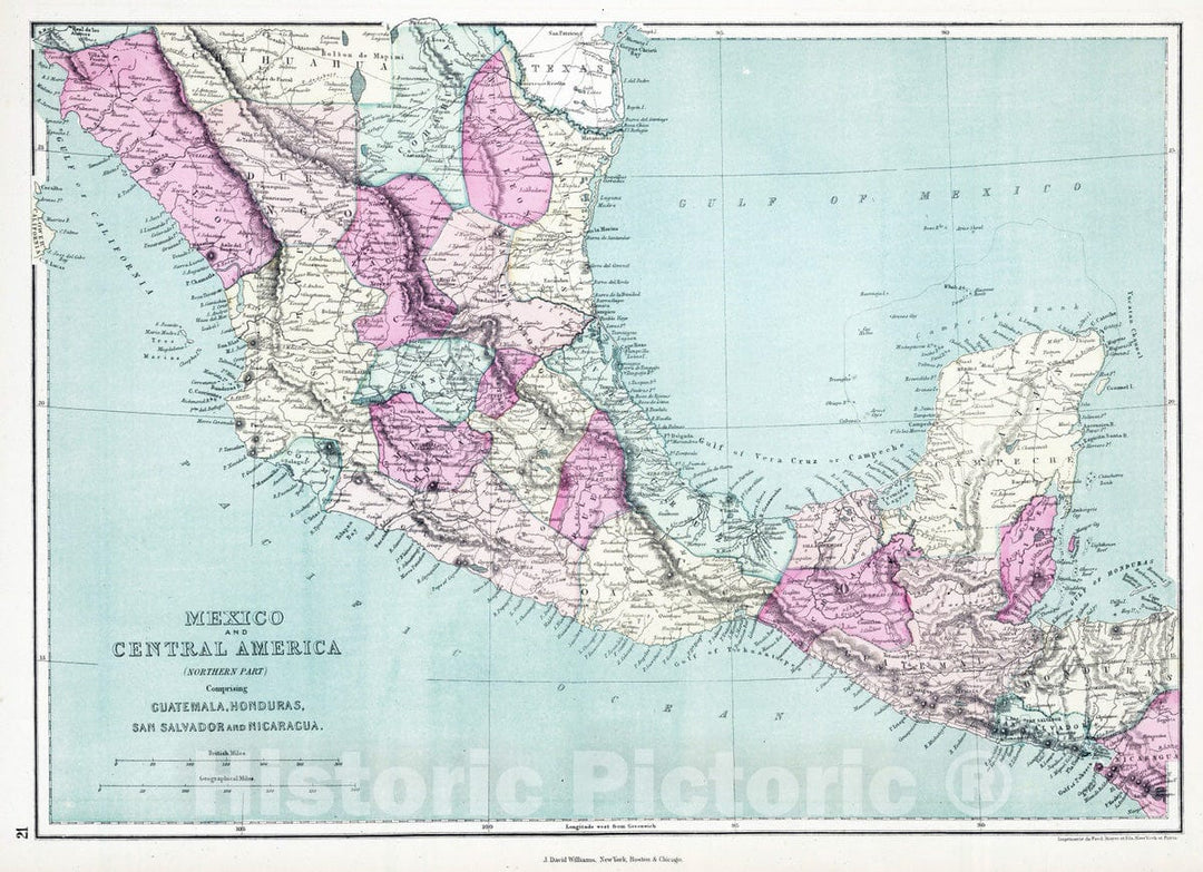 Historic Map : 1873 Mexico and Central America Comprising Guatemala, Honduras, San Salvador, and Nicaragua. - Vintage Wall Art