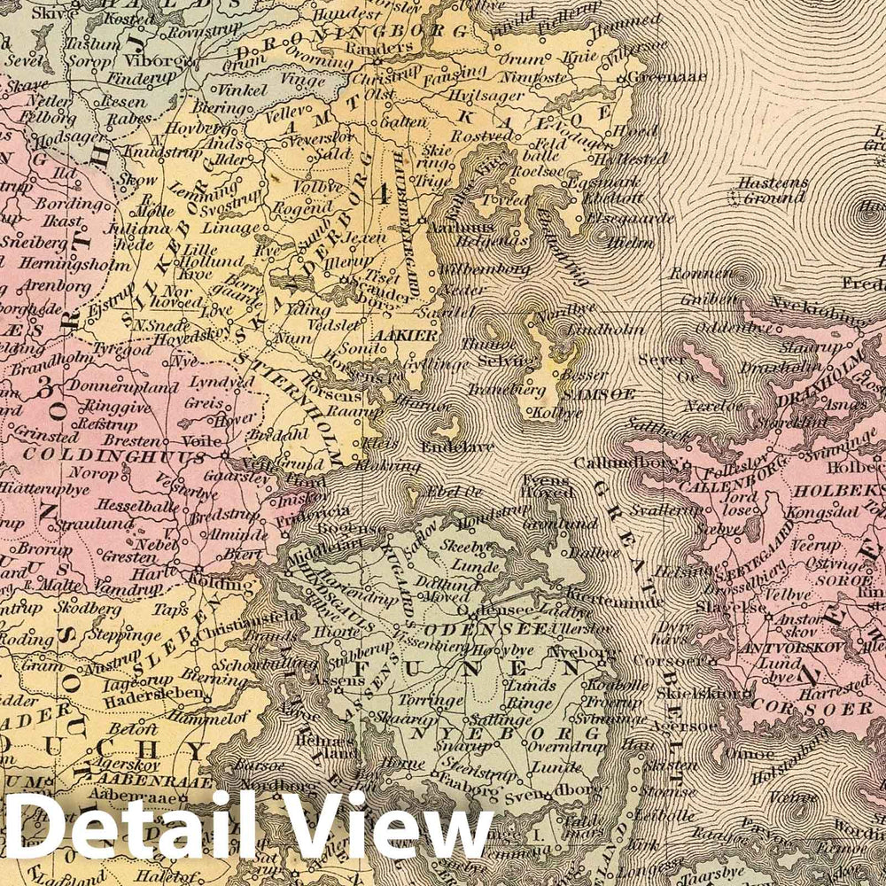 Historic Map : 1853 Denmark - Vintage Wall Art