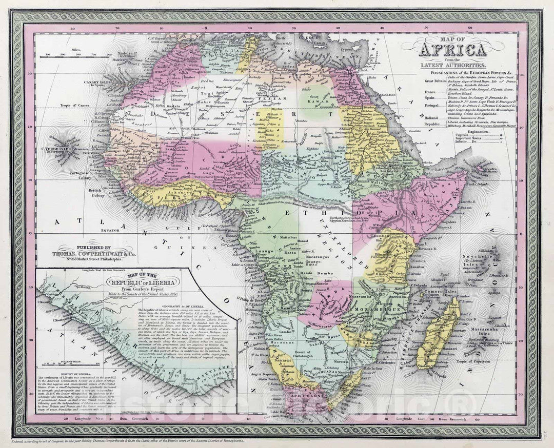 Historic Map : 1855 Map of Africa - Vintage Wall Art