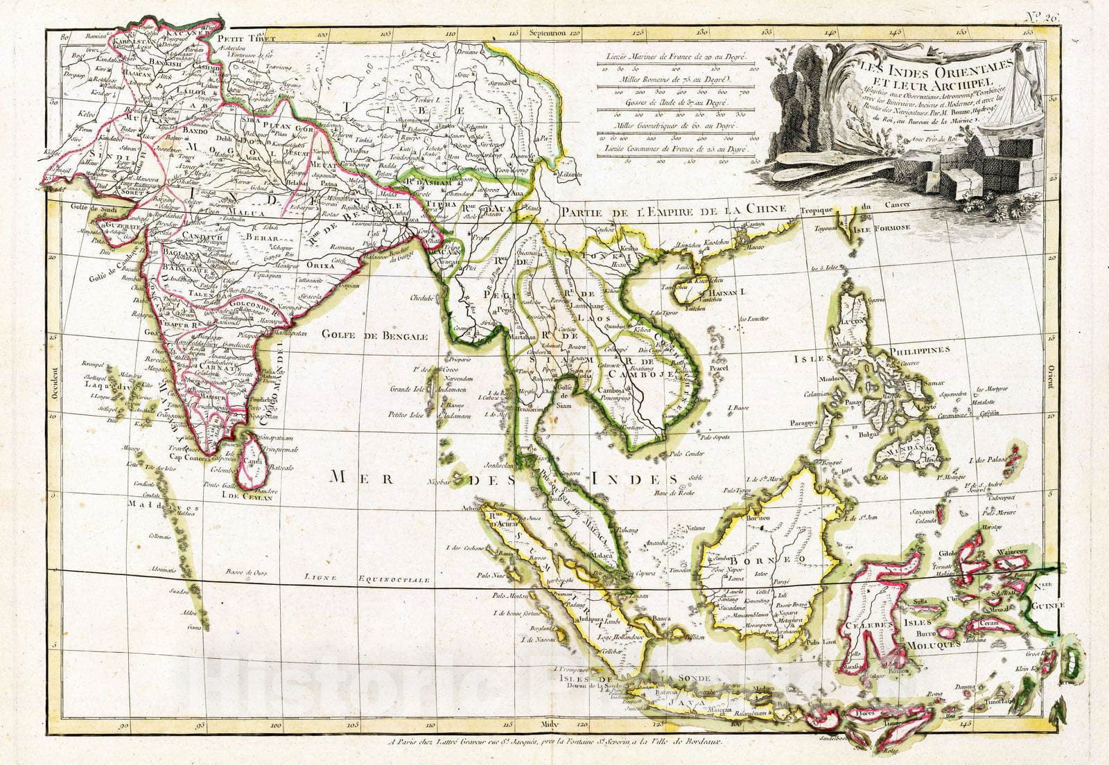 Historic Map : South Asia 1791 Indes Orientales. , Vintage Wall Art