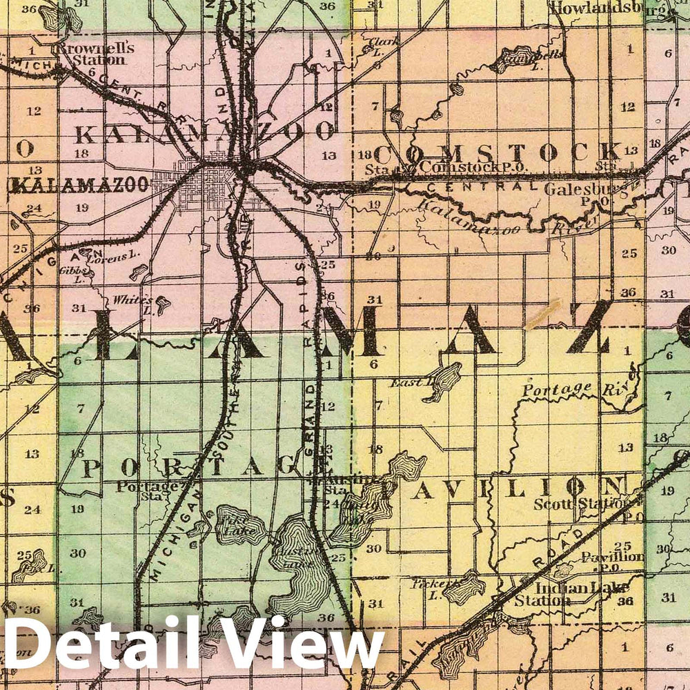 Historic Map : 1873 (Map of Kalamazoo County, Michigan) - Vintage Wall Art