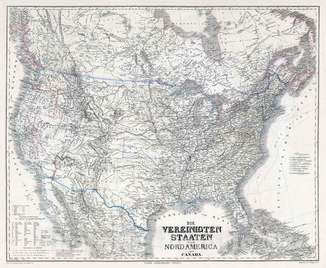 Historic Map : 1875 United States. Canada. - Vintage Wall Art