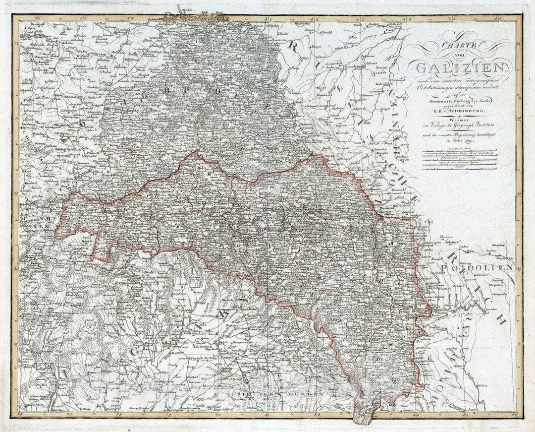 Historic Map : Ukraine, 1817 XXXVIII. Galicia, Ukraine. , Vintage Wall Art