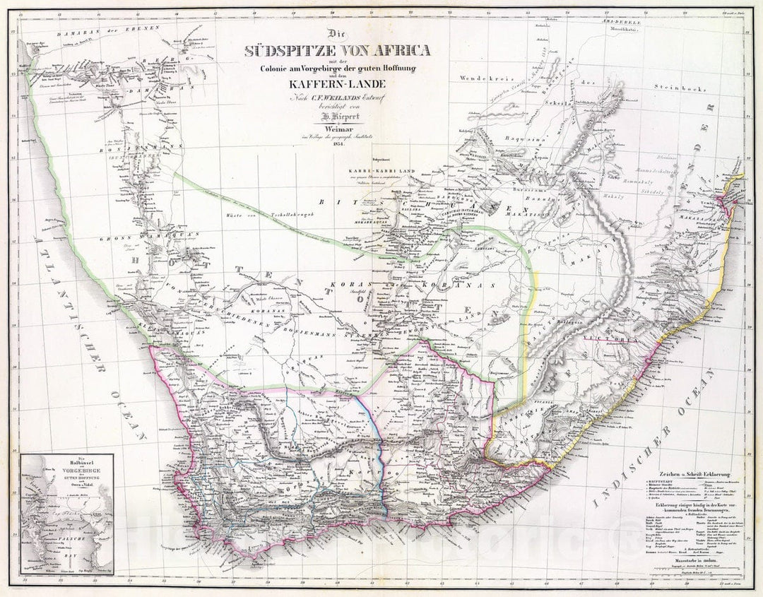 Historic Map : Namibia; South Africa, Southern 1854 Sud. v. Africa. , Vintage Wall Art