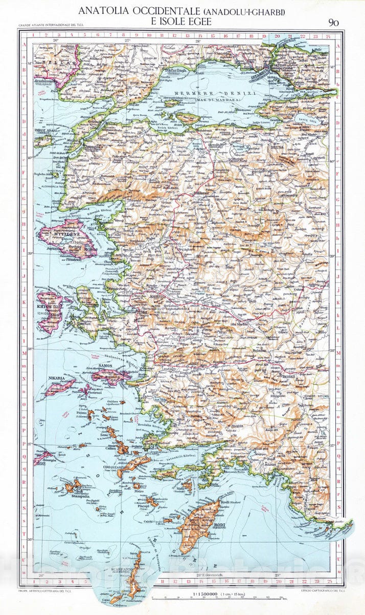 Historic Map : Greece; Turkey, 1929 90. Anatolia occidentale, Isole Egee. , Vintage Wall Art