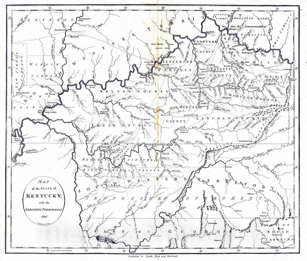 Historic Map - National Atlas - 1796 State of Kentucky. - Vintage Wall Art