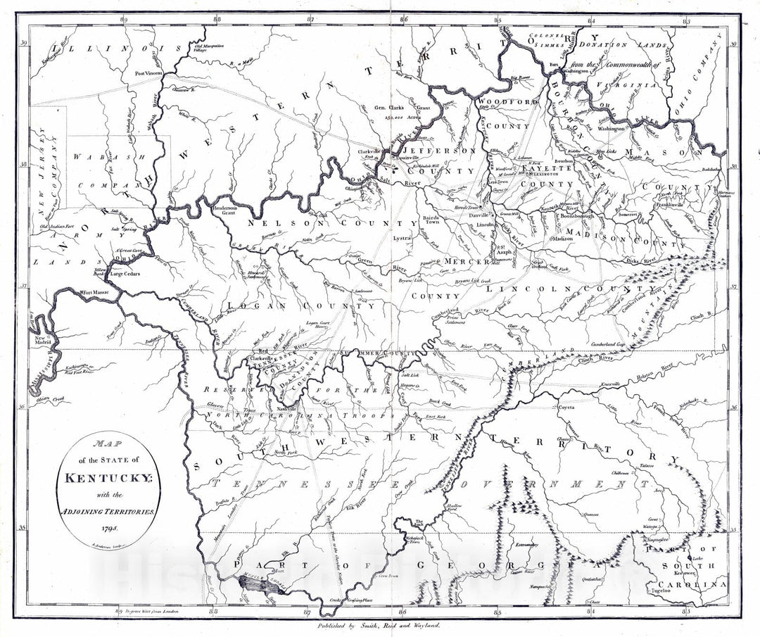 Historic Map - National Atlas - 1796 State of Kentucky. - Vintage Wall Art