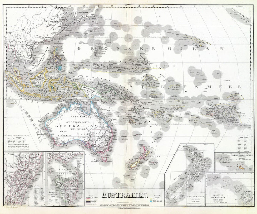 Historic Map : Australia; New Zealand, , Pacific 1856 Australien. , Vintage Wall Art