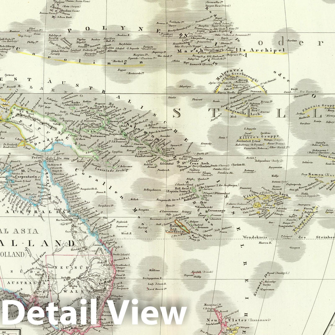 Historic Map : Australia; New Zealand, , Pacific 1856 Australien. , Vintage Wall Art