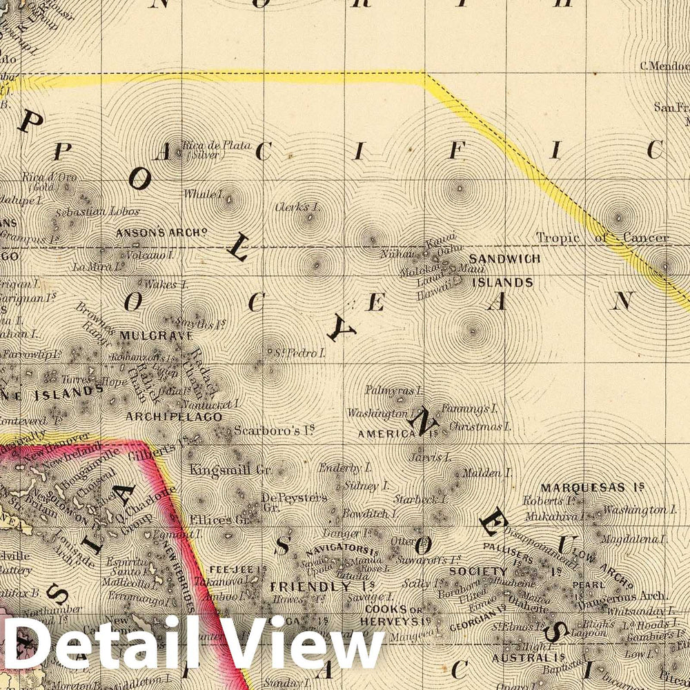 Historic Map : 1870 Oceanica, Sandwich Islands. - Vintage Wall Art