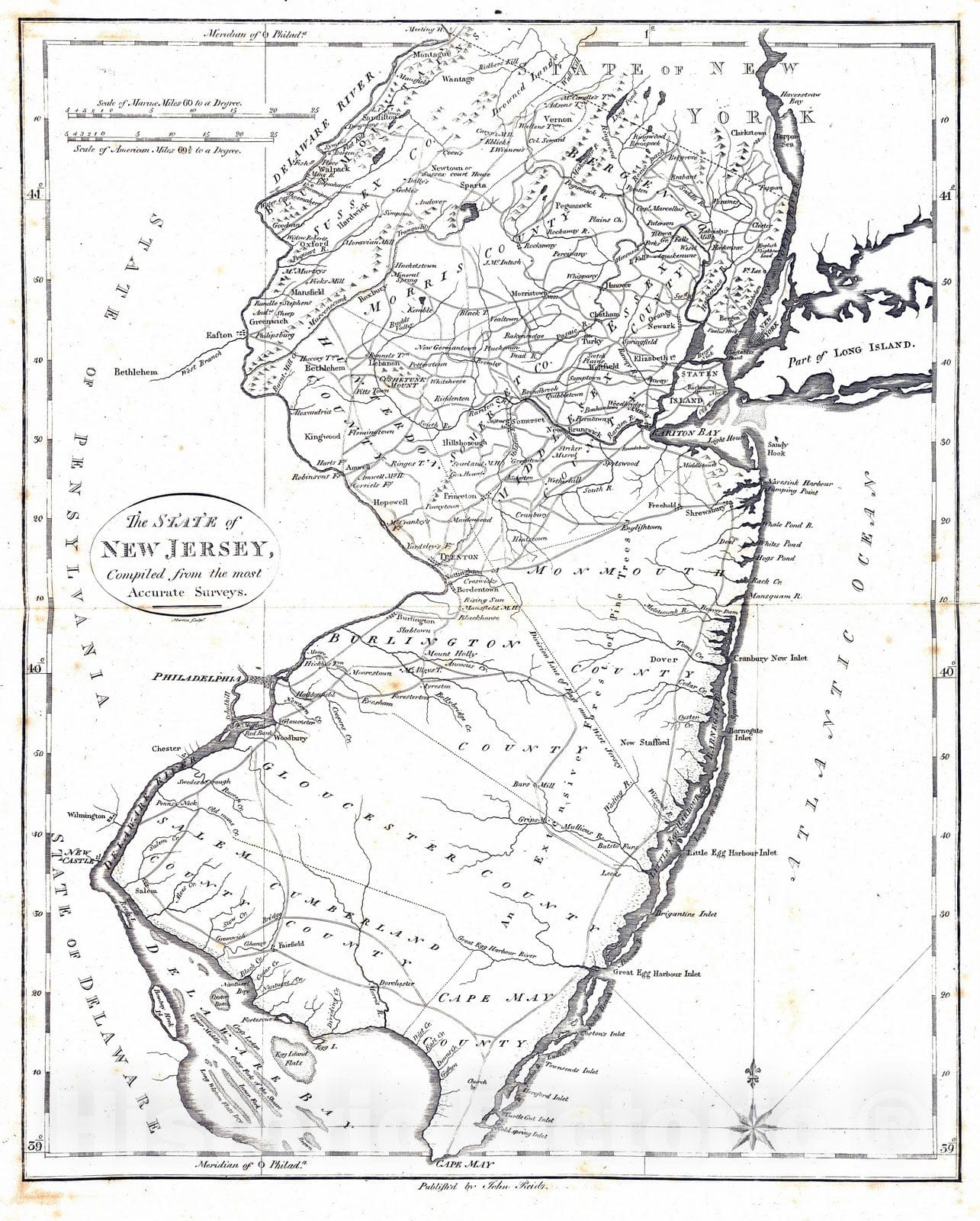 Historic Map : National Atlas - 1796 State of New Jersey. - Vintage Wall Art