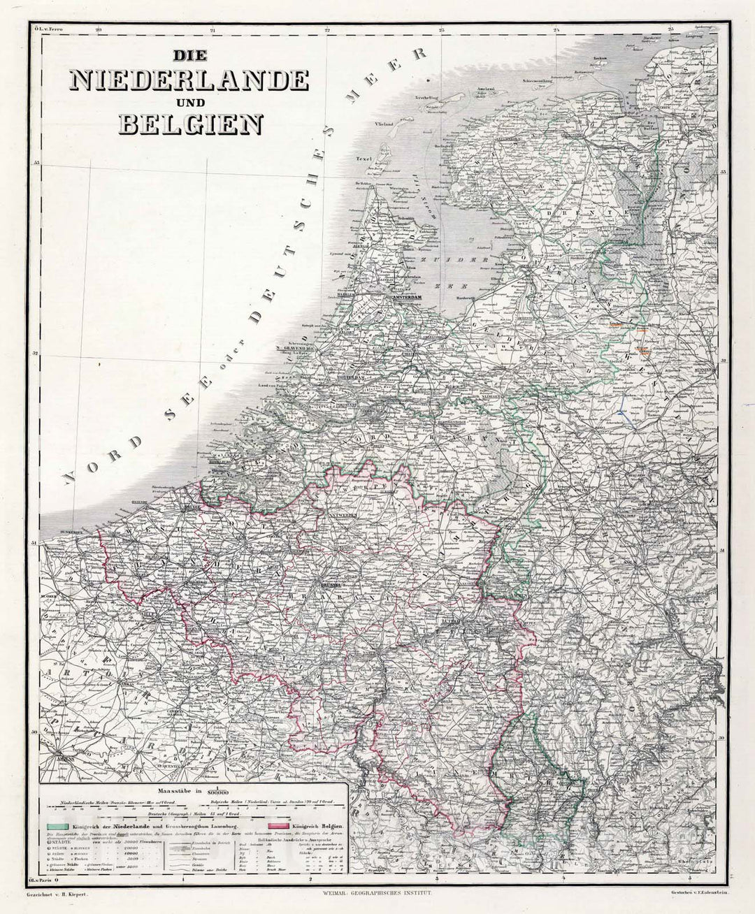 Historic Map : 1879 Netherlands and Belgium. - Vintage Wall Art