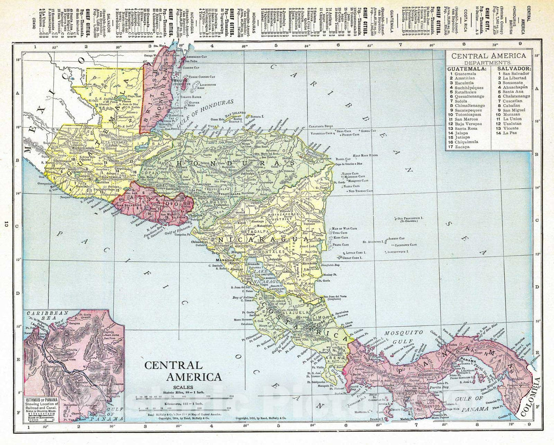 Historic Map : Military Atlas - 1910 Central America. - Vintage Wall Art