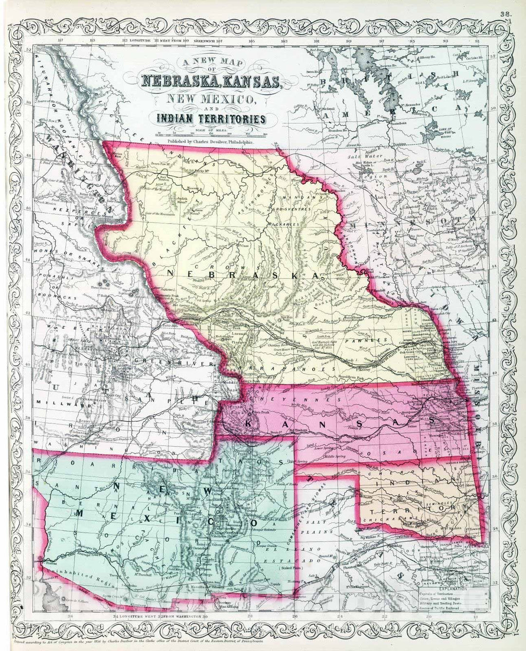 Historic Map - 1859 Nebraska, Kansas, New Mexico, and Indian Territories, Atlas - Vintage Wall Art