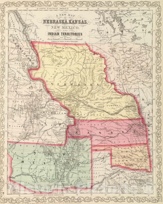 Historic Map - 1859 Nebraska, Kansas, New Mexico, and Indian Territories, Atlas - Vintage Wall Art