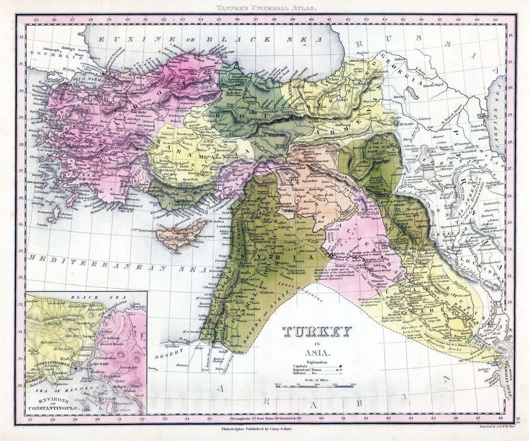 Historic Map : 1845 Turkey in Asia. v2 - Vintage Wall Art