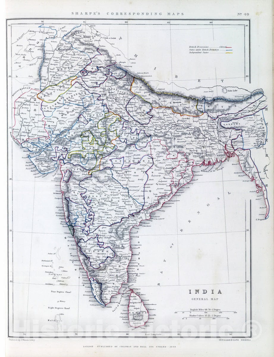 Historic Map : 1848 India. - Vintage Wall Art