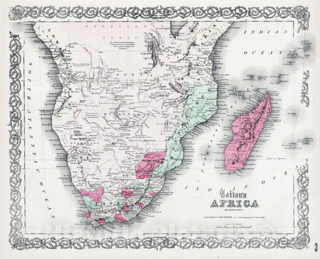 Historic Map : 1865 Southern Africa. - Vintage Wall Art