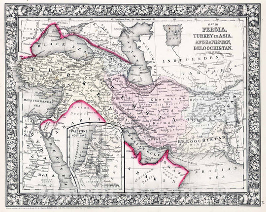 Historic Wall Map : 1865 Map of Persia, Turkey in Asia. Afghanistan, Beloochistan - Vintage Wall Art