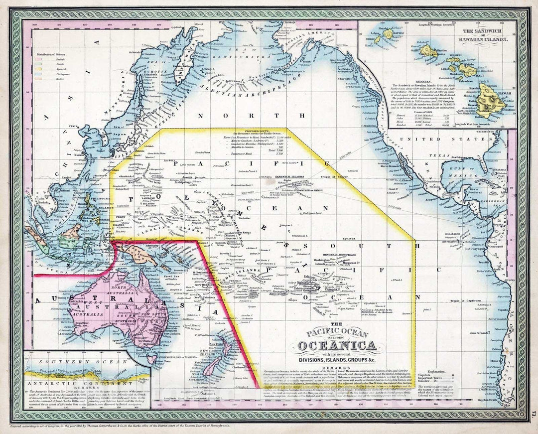 Historic Map : 1853 Pacific Ocean Including Oceanica - Vintage Wall Art