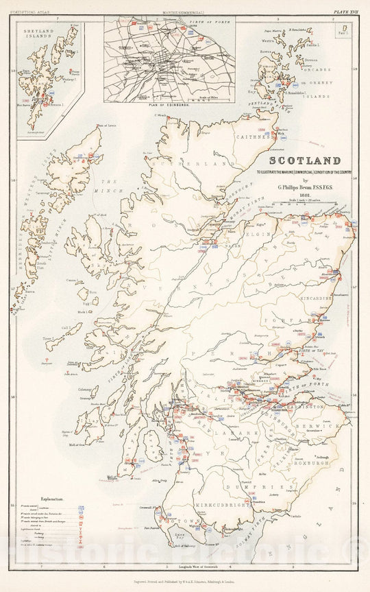 Historic Map : Statistical Atlas - 1881 Scotland to Illustrate the Marine Commercial Position of the Country. - Vintage Wall Art