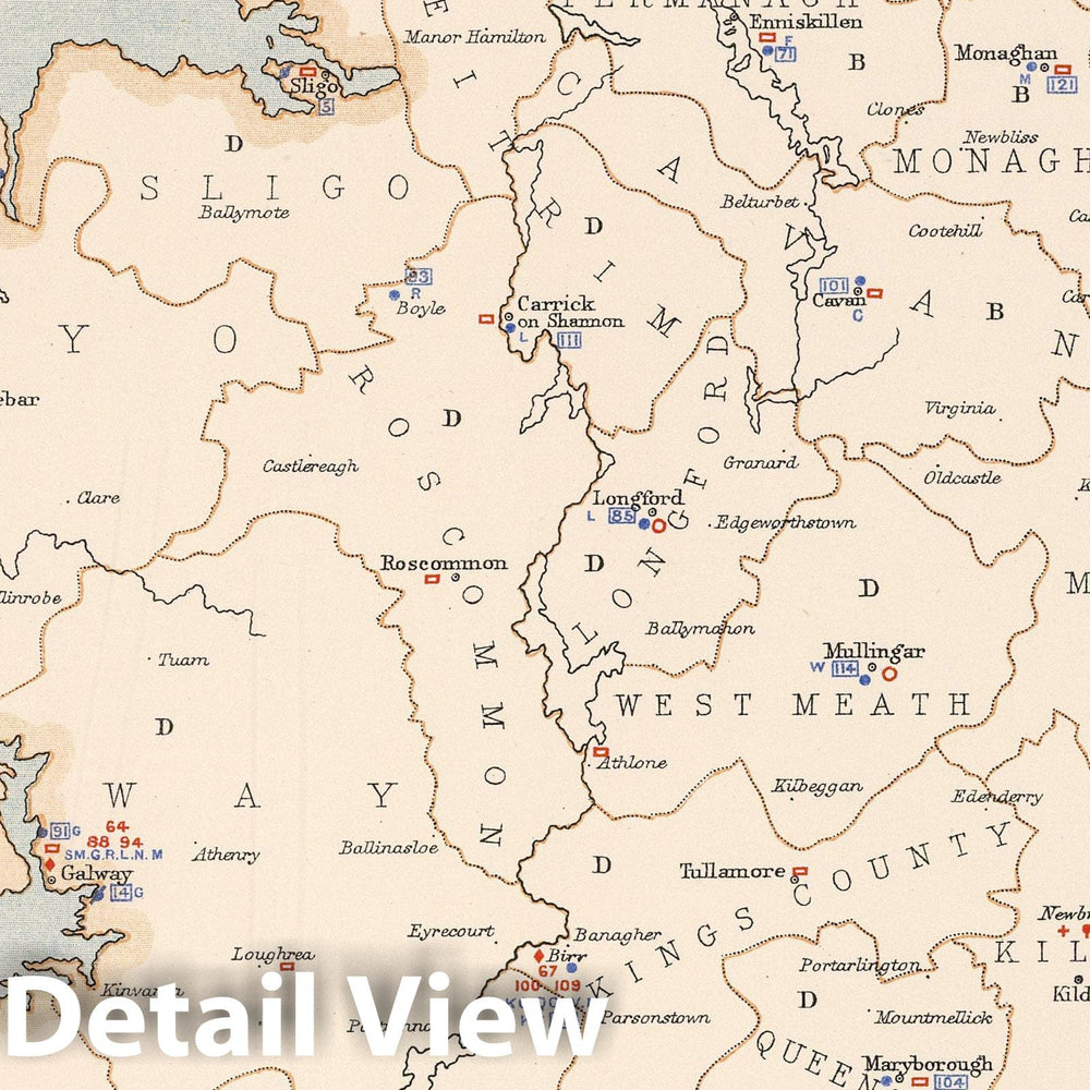 Historic Map : Statistical Atlas - 1881 Ireland to Illustrate the Military Condition of the Country. - Vintage Wall Art