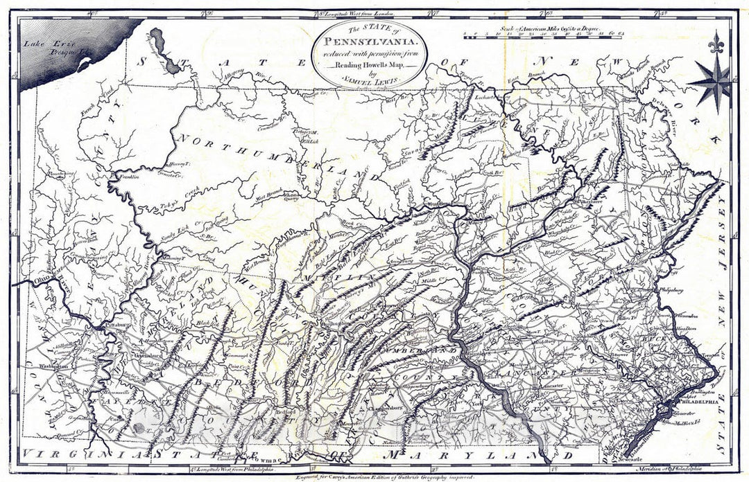 Historic Map : National Atlas - 1795 State of Pennsylvania. - Vintage Wall Art