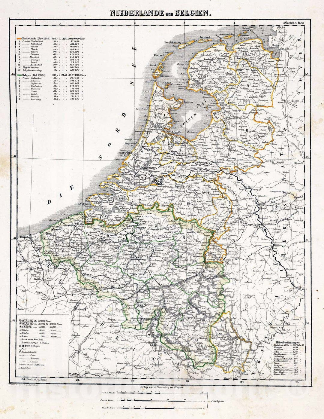 Historic Map : Belgium; Netherlands, Benelux countries 1855 Niederlande, Belgien. , Vintage Wall Art