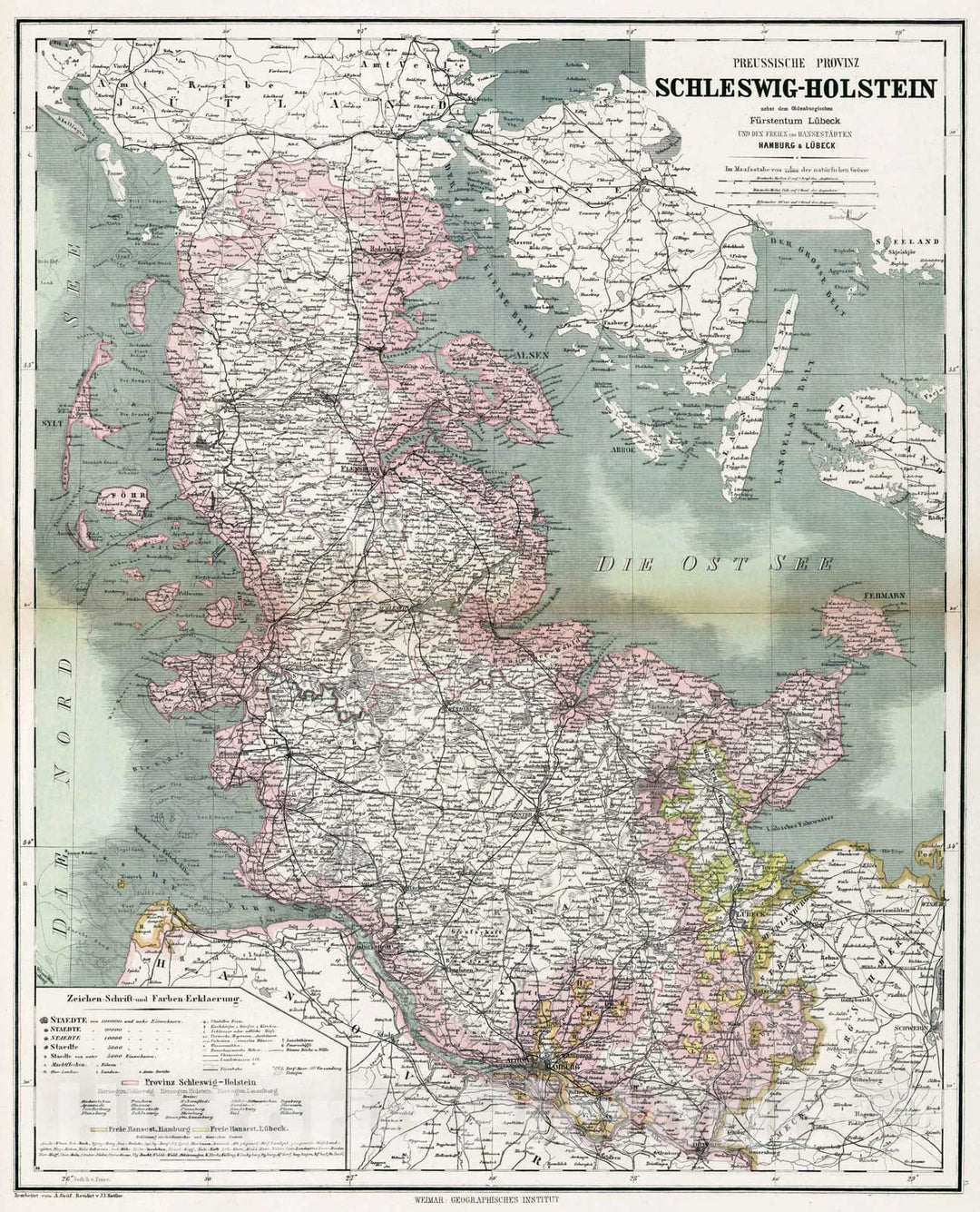 Historic Map : Germany, 1886 Schleswig, Holstein and Lauenburg, Germany , Vintage Wall Art