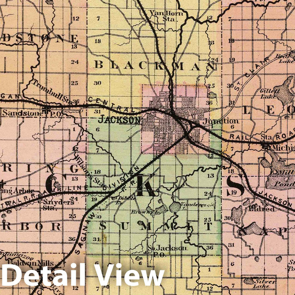 Historic Map : 1873 (Map of Jackson County, Michigan) - Vintage Wall Art