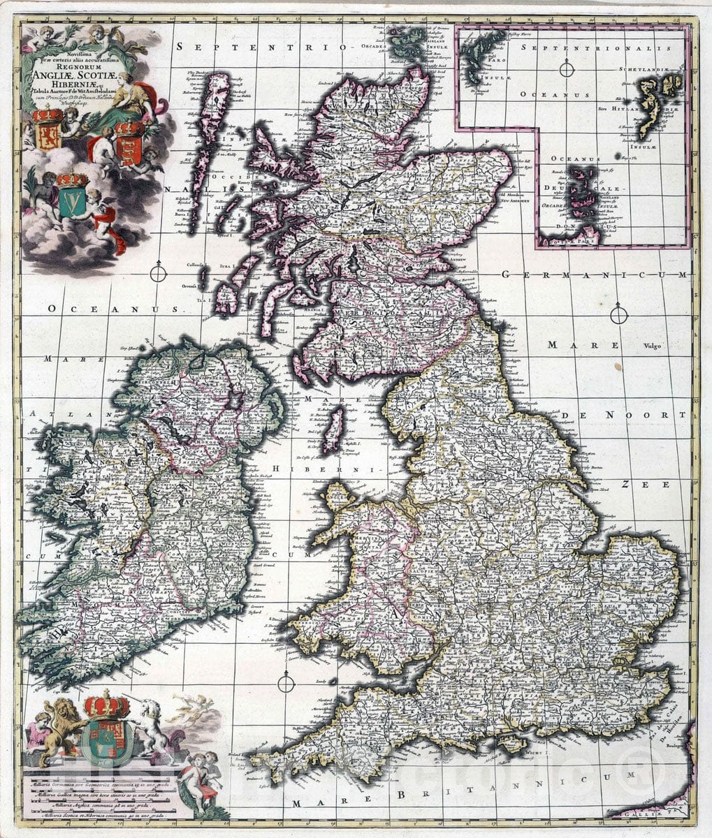 Historic Map : Ireland, British Isles 1682 Novissima prae caeteris aliis accuratissima Regnorum Angliae, Scotiae, Hiberniae. , Vintage Wall Art