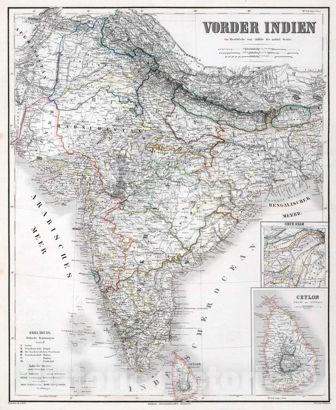 Historic Map : India, 1875 Vorder Indien. (India.) , Vintage Wall Art