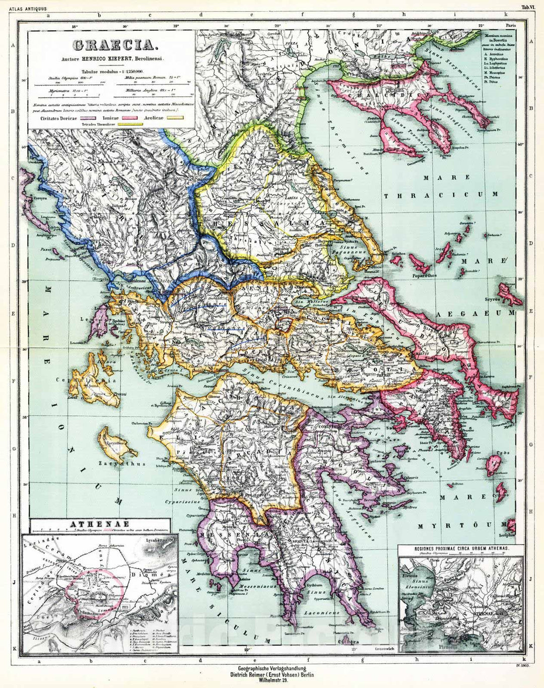 Historic Map : Greece, Athens Region (Greece) 1903 Graecia. , Vintage Wall Art