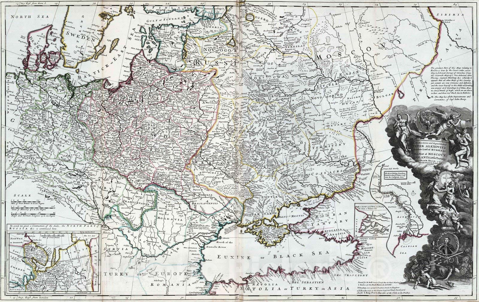 Historic Map : 1732 Map of Moscovy, Poland, Little Tartary and ye Black Sea - Vintage Wall Art