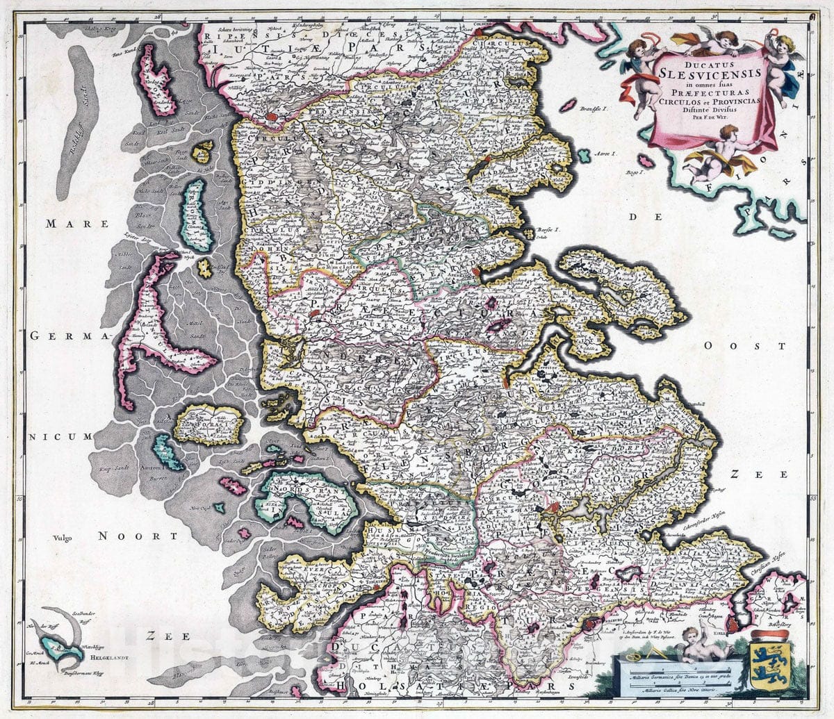 Historic Map : Denmark, Schleswig-Holstein , Germany 1682 Ducatus Slesvicensis. , Vintage Wall Art