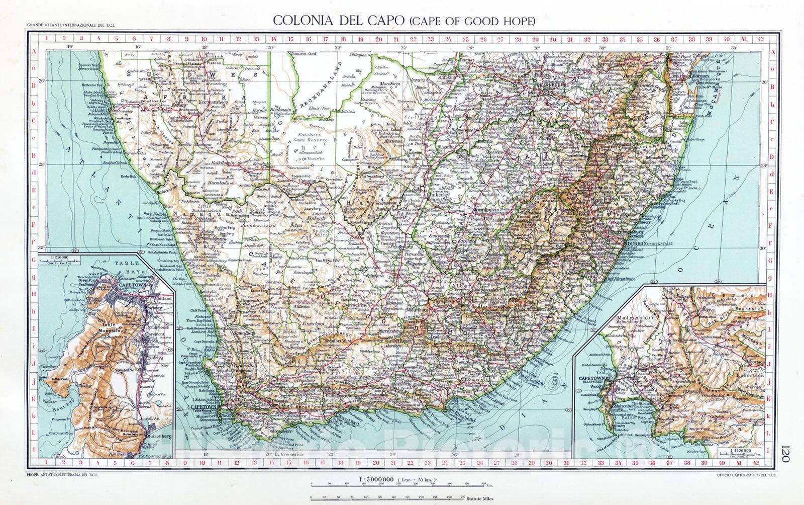 Historic Map : Namibia; South Africa, Southern 1929 120. Colonia del Capo. , Vintage Wall Art