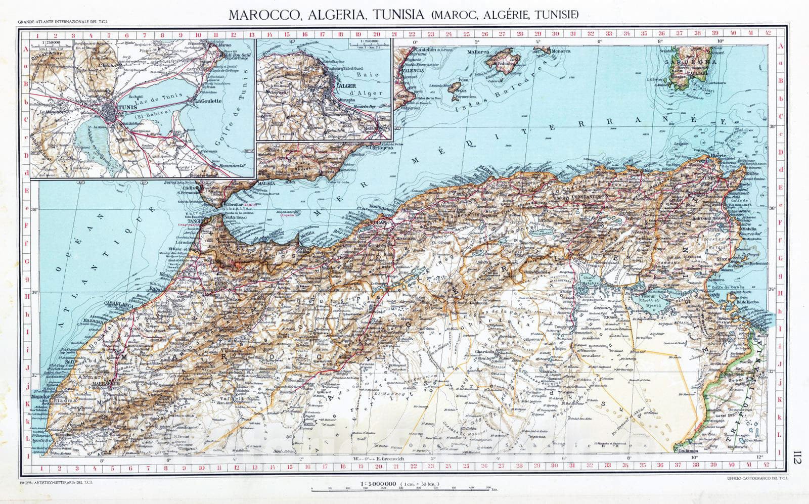 Historic Map : Algeria; Morocco, Africa, North 1929 112. Marocco, Algeria, Tunisia. , Vintage Wall Art