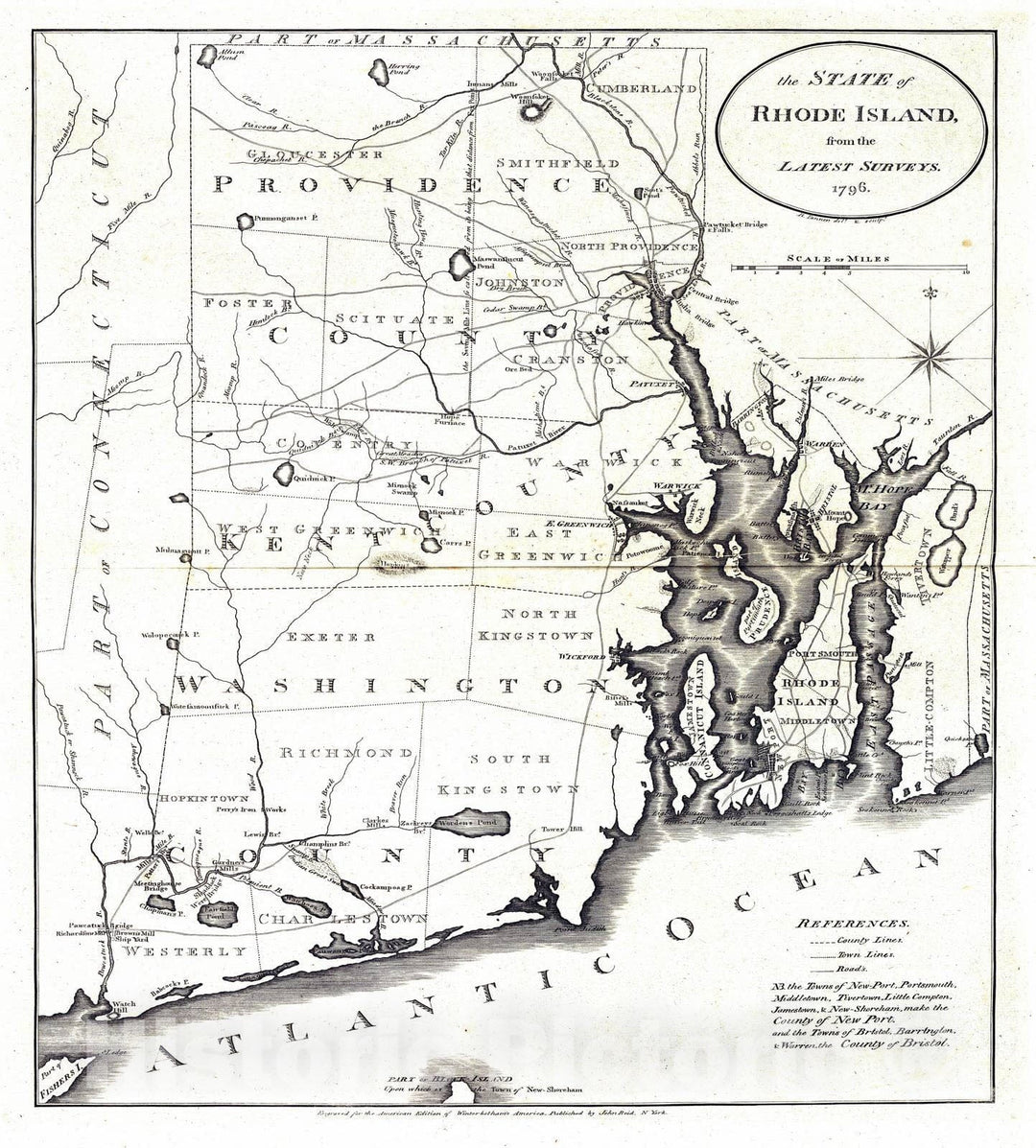 Historic Wall Map : National Atlas - 1796 State of Rhode Island. - Vintage Wall Art