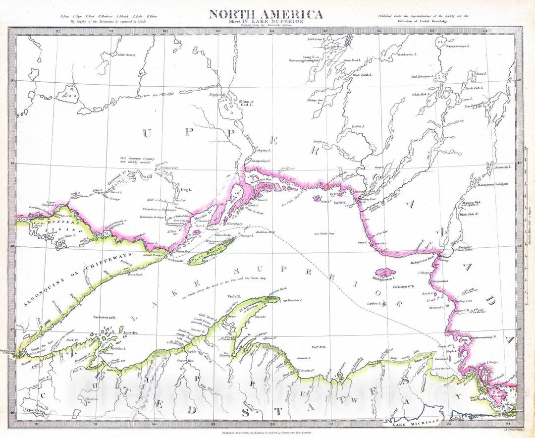 Historic Map : 1832 Lake Superior. - Vintage Wall Art